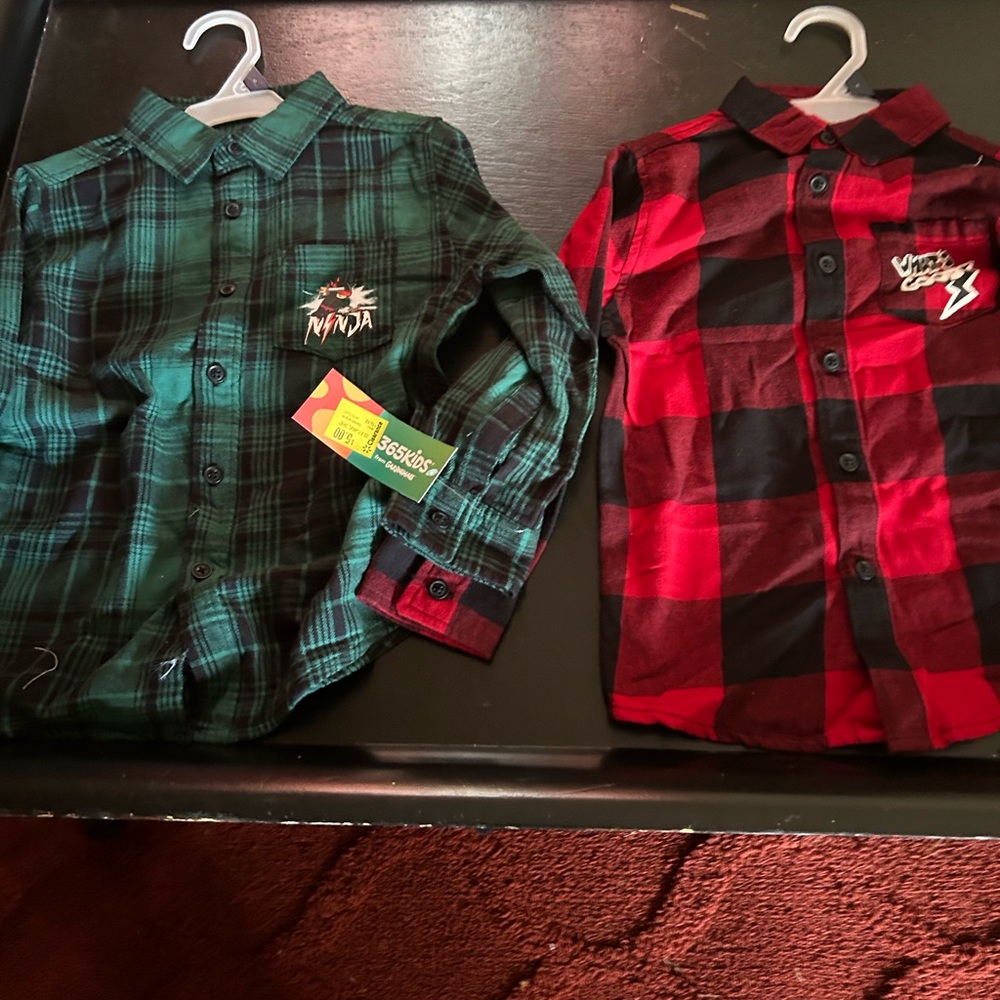 Ninja Kids Checkered Button Down - Green and Black, Red and Black